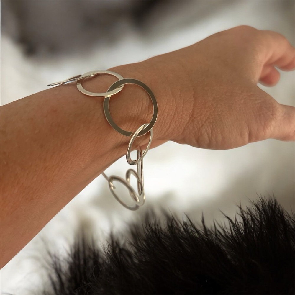 Susan Silver .925 Sterling Silver Multi Circle Link Bracelet Designer Fine